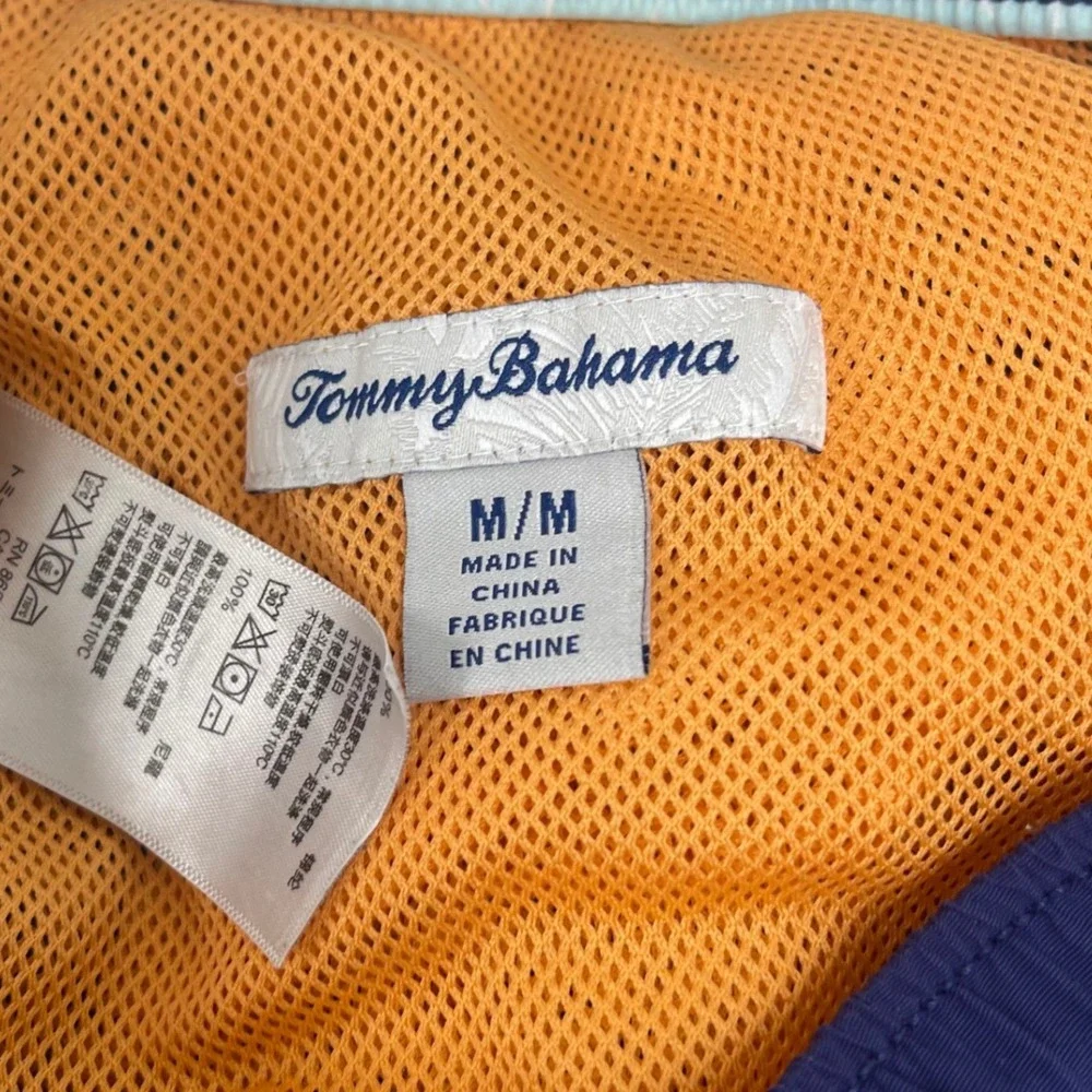 Tommy Bahama Swim Trunks Mens Medium Blue Orange Marlin Logo Cargo Pocket‎